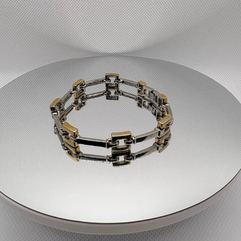 Silver & Gold Tone Link Bracelet | 7” | Mixed Metal | Estate Style